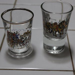 Lot 2 pc Original Bierzug Team of Horses 1960`s Vintage German Glass Shot